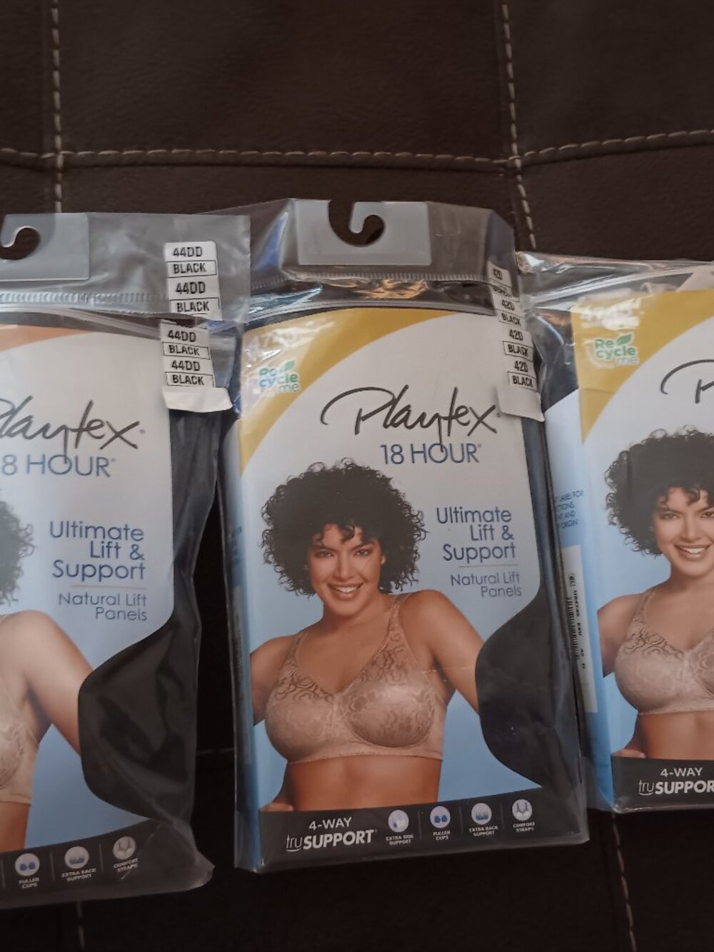 Bras 3- Pack Set 18 Hour Bras Black 42D, 42DD and Nude 42D
